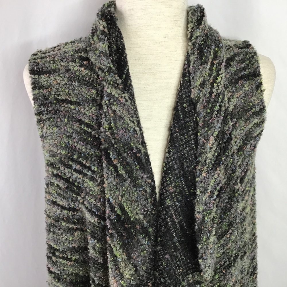 KNOX Rose Size XS Cardigan Vest Open Boho Duster Soft Boucle Gray Green Pink - Picture 2 of 10